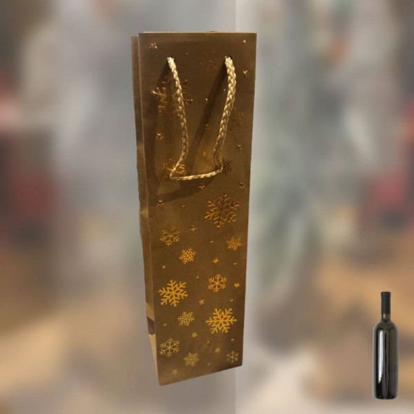 Geschenktasche für 1 Flasche | Schneekristalle gold